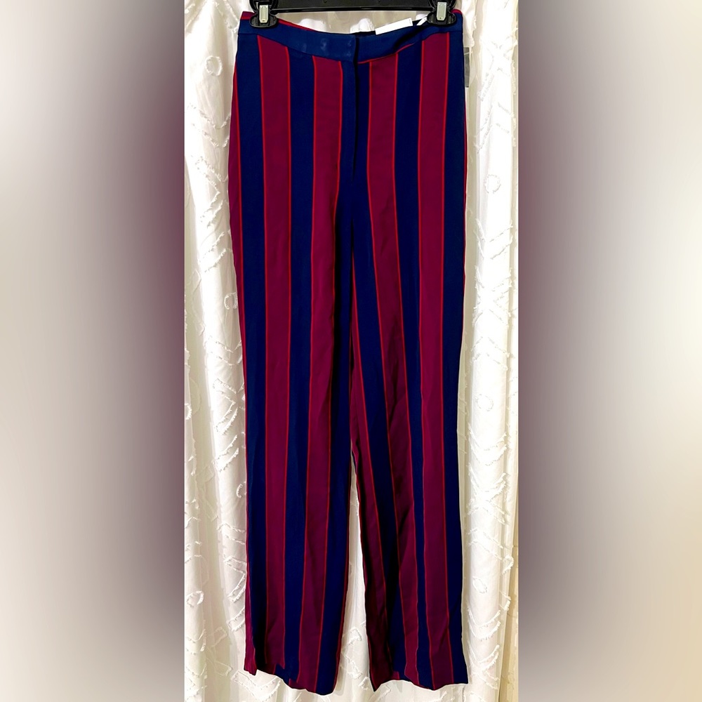 EXPRESS WOMEN PANTS SUPER HIGH RISE WIDE LEG NAVY AND DARK RED SIZE 2R NWT